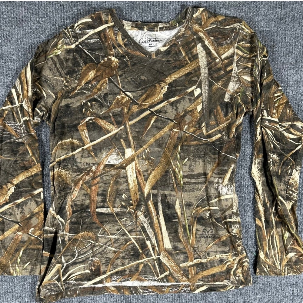Gander Mountain Shirt Womens Size M Brown Realtree Max Camo Long Sleeve V-Neck